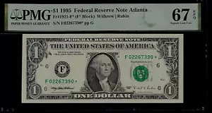US 1 Dollar Star 1995 PMG 67 EPQ UNC Fr #1921-F* FRN Atlanta Withrow/Rubin - Picture 1 of 2