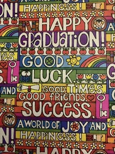 Vintage Gift Wrapping Paper Rainbow Graduation 60s Hallmark 20"x30" Luck Key - Picture 1 of 3