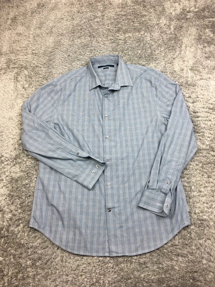 Perry Ellis Button Up Shirt Mens Size Large Blue Plaid Non Iron - Image 1 of 4