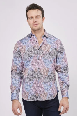 Camisa de manga larga de cachemira multicolor degradada para hombre Luchiano Visconti, talla XL Foto 1 de 4