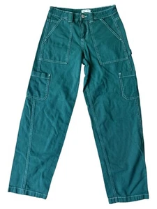 Garage Y2K Cargo Carpenter Pants Womens 00 Green Solid Tapered Grunge Skater 90s - Picture 1 of 9