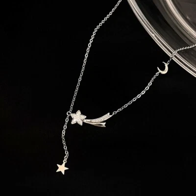 Collar Capa Plata Esterlina 925 Forma Y Estrella Meteoro Dije Celestial Foto 1 de 4