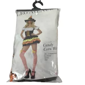 Candy Corn Witch Costume Corset Dress Hat Stockings Black Orange Yellow Small - Picture 1 of 2