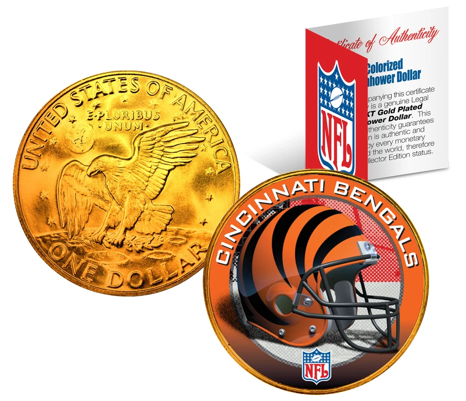 CINCINNATI BENGALS NFL 24K Gold Plated IKE Dollar US Coin * NFL LICENSED * - Image 1 of 1
