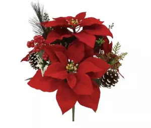 17" Red Poinsettia & Pine Mixed Bush by Ashland®. NEW - Picture 1 of 2