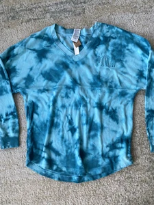 NWT Pink Sz XS Blue Victoria's Secret Terry Oversized Campus Varsity Tie Dye Top - Picture 1 of 6