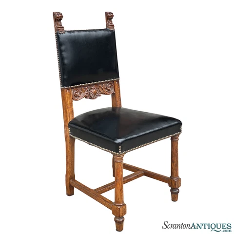 Antique Victorian Quartersawn Oak Carved Lion Head Parlor Chair Cover