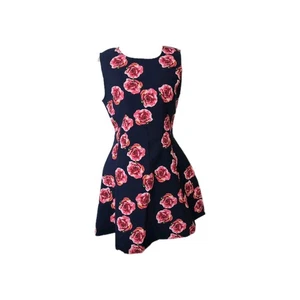 AX Paris Navy Floral Fit and Flare Dress Size 10 Pink Roses Sleeveless Midi - Picture 1 of 5