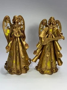 2 Stk großer pompöser GOLDENER ENGEL HARFE LAUTE METALL ENGELSFIGUR WEIHNACHT - Picture 1 of 6