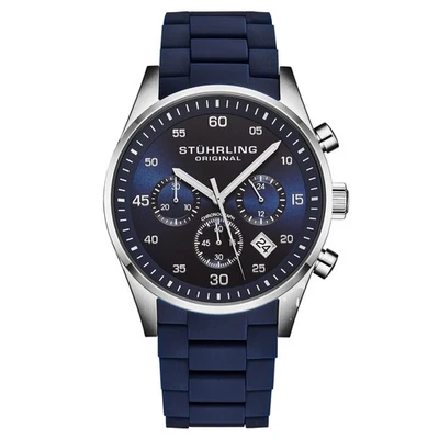 Reloj para hombre Stuhrling 4076 2 velocidades cronógrafo fecha correa de silicona azul Foto 1 de 3