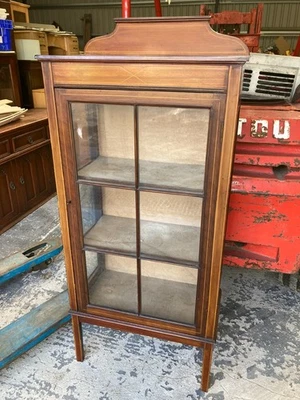 Vintage Antique Brown Wooden Glass Front Display Cabinet Legs Lockable with Key - Image 1 of 4