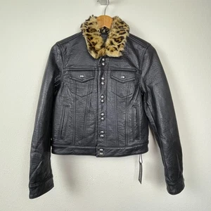 NWT BLANKNYC Faux Leather Moto Bomber Jacket Women’s XS Black Fur Collar - Picture 1 of 9