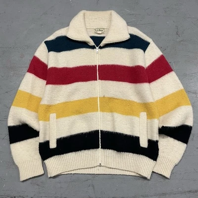 Vintage 80s LL Bean Hudson Bay Wool Stripe Sweater Jacket Large USA - Image 1 of 4