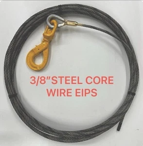 Winch Wire Rope Wrecker Tow Cable 3/8" x 150' with G 80 Self Locking Swivel Hook - Picture 1 of 7