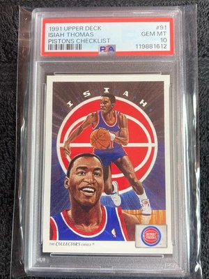 Isiah Thomas PSA 10 gemas como nuevo 1991 cubierta superior pistones lista de verificación #91 patio Pop 15 Foto 1 de 2