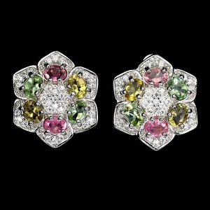 925 Sterling Silver Earrings Oval Tourmaline 4x3mm Natural Gemstone Jewelry - Picture 1 of 14