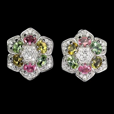 925 Sterling Silver Earrings Oval Tourmaline 4x3mm Natural Gemstone Jewelry - Image 1 of 4