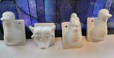 Ceramic Farm Animal Hooks Towel Holders Rooster Cow Duck - Image 1 of 2