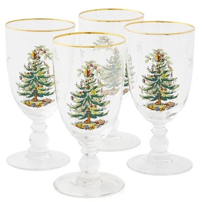 Spode Árbol de Navidad Dorado 16oz Pedestal Copas (Juego de 4) - Vidrio con Borde Dorado... Foto 1 de 4