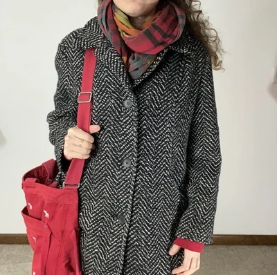 复古 90 年代 LESLIE FAY 大号人字形羊毛豌豆大衣经典中长 — 第 1/4 张图片