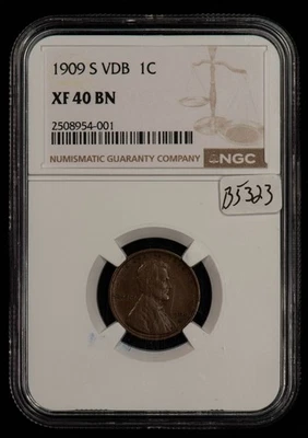 1909-S VDB 1c Lincoln Wheat Small Cent - Key Date - NGC XF 40 BN - SKU-B5323 - Image 1 of 4
