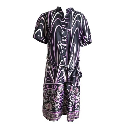 Vintage Y2K Banana Republic Paisley Dress Collard Button Down Black Pink Wrap M - Image 1 of 4