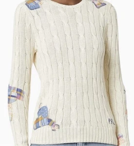 NWT Polo Ralph Lauren Patchwork Cable Knit Pima Cotton Sweater Sz:M $198 MSRP - Picture 1 of 11