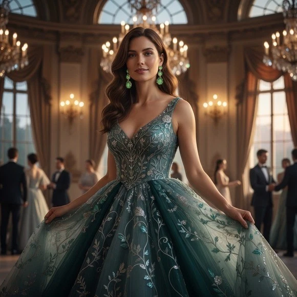 Pendientes colgantes Anna & Ann gema hexagonal tono oro verde llamativo. Foto 1 de 4