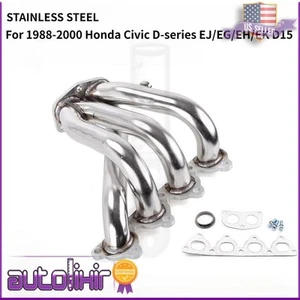 2PCS SET Exhaust Manifold Header 4-2-1 Donut+Gasket for Civic CRX DelSol D15 D16 - Picture 1 of 6