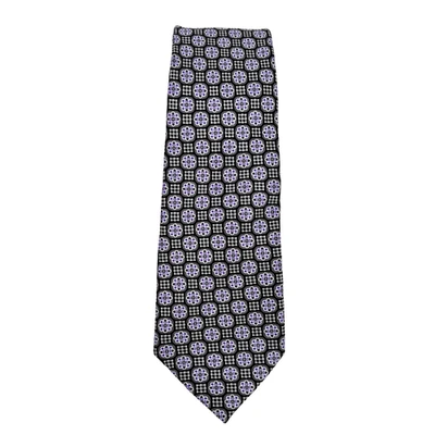 Canali 1934 领带 100% 真丝意大利 60 英寸长/3 英寸宽紫色奖章几何图案二手状况完好 — 第 1/4 张图片