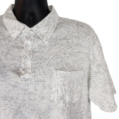 Camisa Polo Vintage Hang Ten DORADA Palma Estampado Reverso Manga Corta Blanca Para Hombre XL Foto 1 de 4