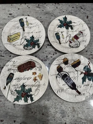 "Juego de 4 platos de almuerzo de queso de vino francés Williams Sonoma de 9"" vacaciones Navidad" Foto 1 de 4