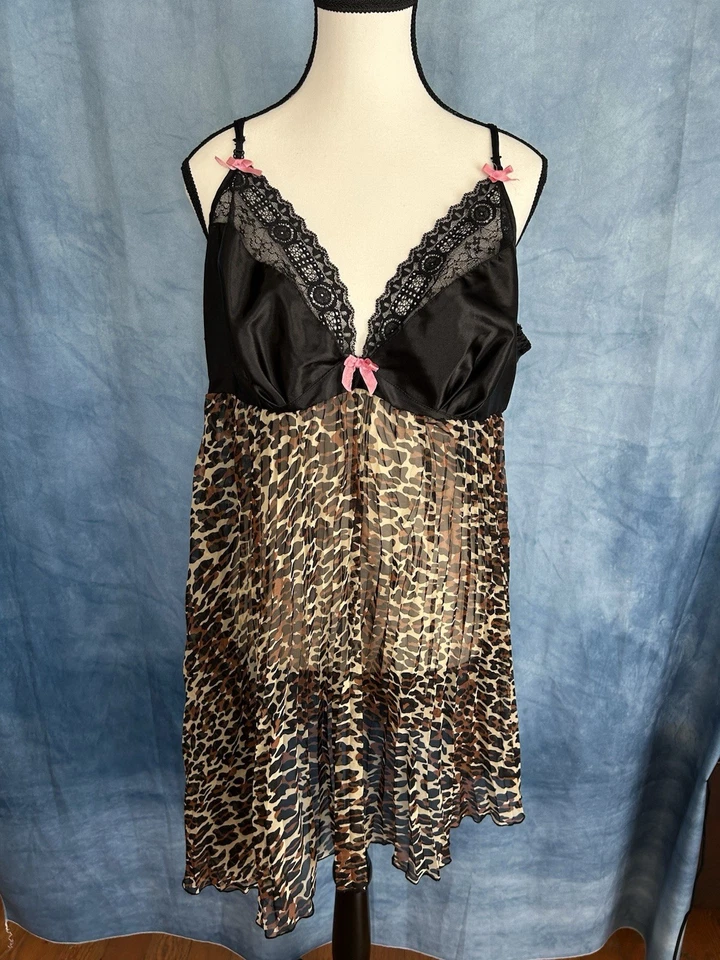 Lencería Sexy Rampage Babydoll Guepardo Estampado Y2K Detalle de Lazo Cami Correas Talla 3X Foto 1 de 4