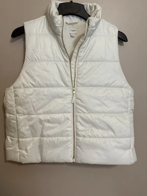 Chaleco acolchado J Crew para mujer talla XL, marfil, venta al por menor $128 comercio justo, usado en excelente estado Foto 1 de 4