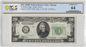 Fr.2056-G 1934B Chicago $20 Federal Reserve Note PCGS Choice UNC 64 Comment - Picture 1 of 2