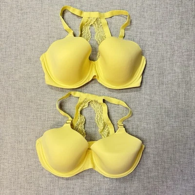 Conjunto de sujetador de encaje geo abrazable Soma. Racerback 36DDD amarillo canario - con aros Foto 1 de 4