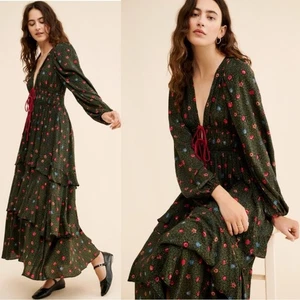 Maxi Vestido Free People Bohemio Gitano Con Volantes en Niveles Grande Bruja Sumergirse Otoño - Imagen 1 de 13