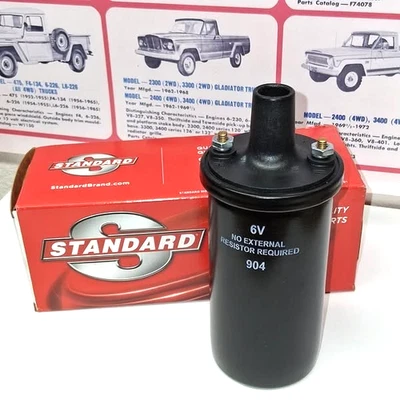 Bobina de encendido Willys CJ2A de seis voltios. Marca estándar. Camión Jeepster MB CJ3A. Foto 1 de 4