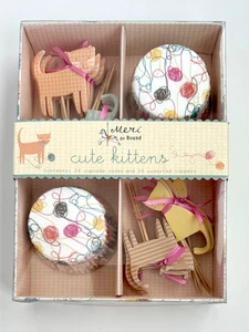 Meri Go Round Cute Kittens Kitty Cats 24 Cupcake Liners Toppers New Old Stock - Picture 1 of 4