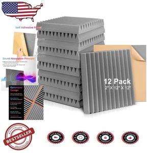 Acoustic Foam Tiles 2" Thick Self-Adhesive Gray Studio Soundproofing - Picture 1 of 9