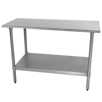 Mesa de trabalho HUBERT® aço inoxidável com prateleira e pernas de aço galvanizado - Imagem 1 de 3