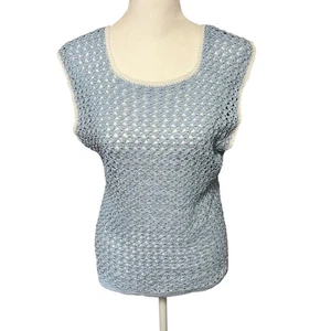Blue & Pink Crochet Tank Tops Sleeveless Knit Cottagecore Vest Top Set of 2 - Picture 1 of 8