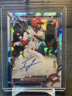 2021 Bowman Chrome Sapphire Prospect Autographs Aqua Ivan Johnson #79/99 - Image 1 of 2