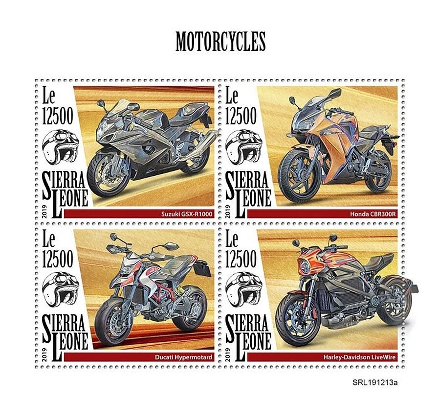 MOTORCYCLES - Motorcycle Motorbikes 4v MNH Stamp Sheet #2 (2019 Sierra Leone) - Image 1 of 1