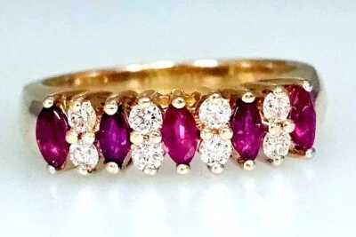 ESTATE DIAMOND MARQUISE RED RUBY 14K YELLOW GOLD WEDDING ANNIVERSARY RING BAND - Image 1 of 4