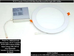 Pack of 12 M0512: LED 8 inch Slim Pot Light Dimmable, 18W 1620 lm CETL 6000K - Picture 1 of 7