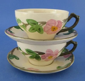 Juegos de 2 tazas y platillos Franciscan Desert Rose Inglaterra sello flores borde de vid - Imagen 1 de 4