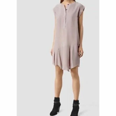 ALL SAINTS SPITALFIELDS "Roka" Rose Pink Silk Blend Asymmetric Dress 0 - Image 1 of 4