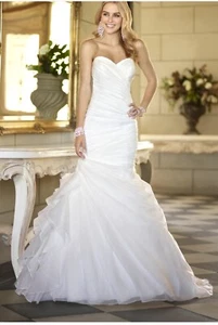 Stella York Meerjungfrau Elfenbein Hochzeitskleid Kleid Größe 10 neu mit Schleier Perlen HTF selten! - Bild 1 von 24
