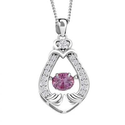 1.00ctw Pink & White Moissanite Dancing Pendant Necklace 20" Rhodium Plated - Image 1 of 4